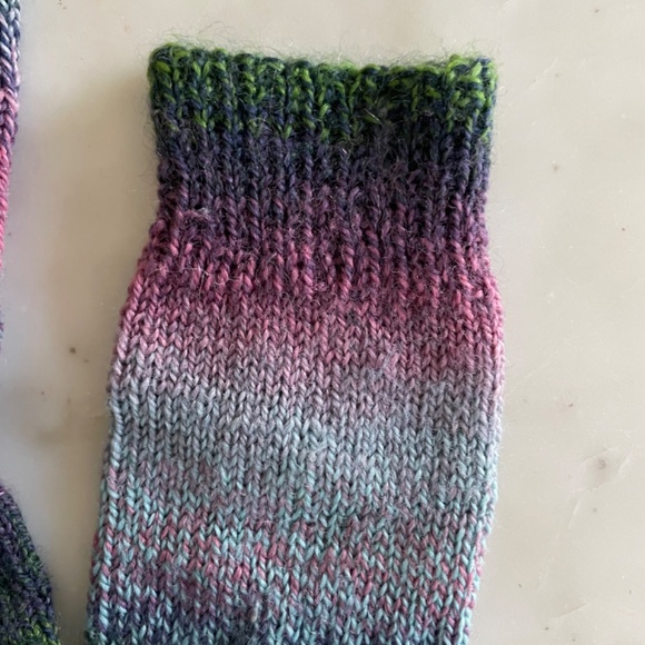 Hand Knit Wool Blend Socks, in Multicolor Green, Pink & Purple - Picture 7 of 11